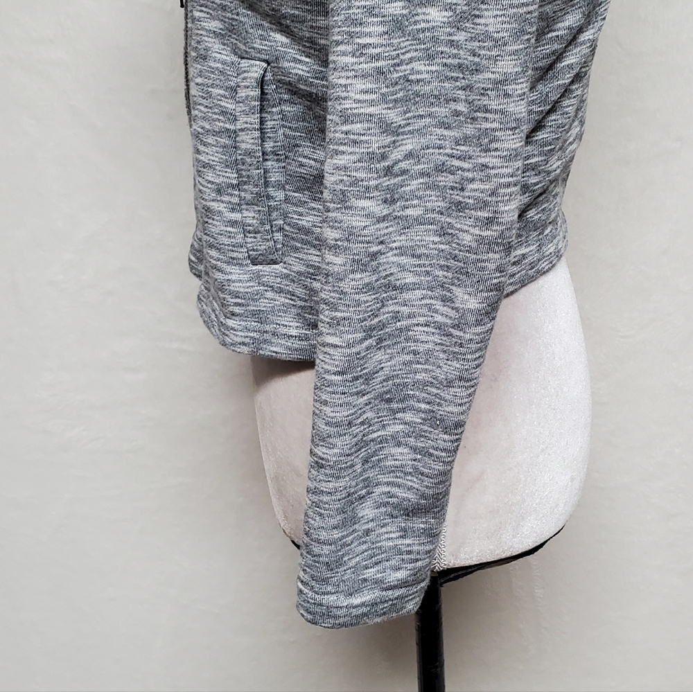 MATILDA Jane Afternoon Drive Heather Grey Knit Floral Trim Cropped Moto Jacket - Picture 9 of 13
